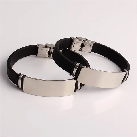 Minimalist Stainless Steel Silicone Bracelet For Men Women Polished Geometric Metal Id Tag Casual Sporty Unisex Wristband Jewelry Gift
