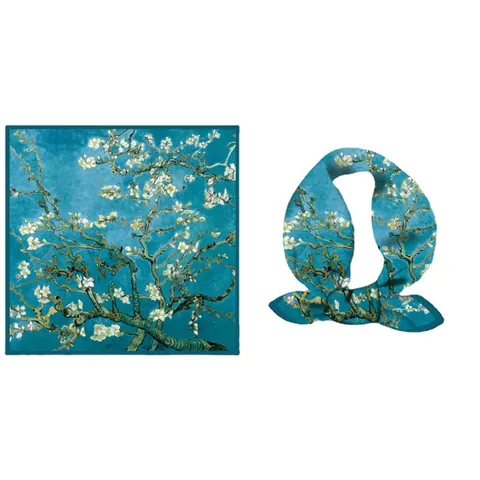Pañuelo Cuadrado de Satén Serie de Pintura al Óleo Van Gogh Almendro en Flor Noche Estrellada Pañuelo Artístico para Accesorio de Cuello Bolso Mujer