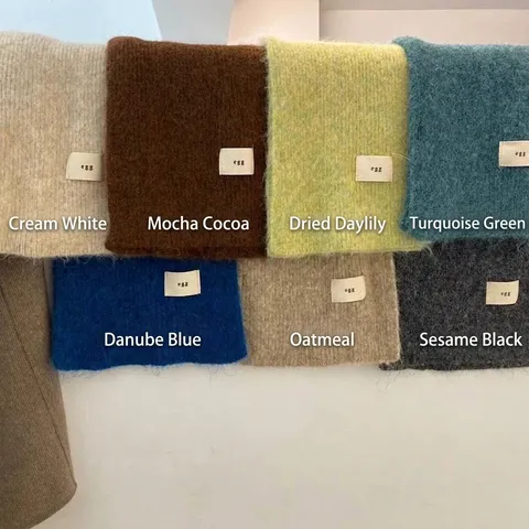 Winter Warm Knitted Scarf For Women Men Thickened Soft Mohair Wool Blend Scarf Solid Color Neck Protection
