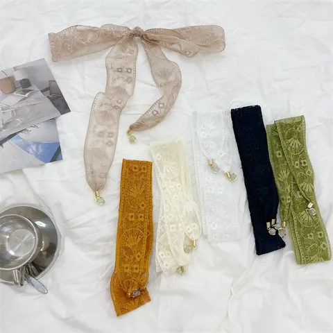 Vintage Mori Style Lace Hair Band Embroidered Floral Hair Ribbon Long Silk Scarf For Braiding Soft Hair Accessories For Women Jewelry