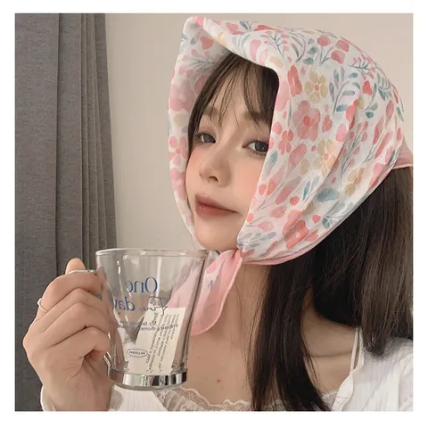 Korean Style Floral Small Square Scarf Women Printed Cotton Bandana Neck Scarf Summer Sun Protection Headscarf Fashion Accessory