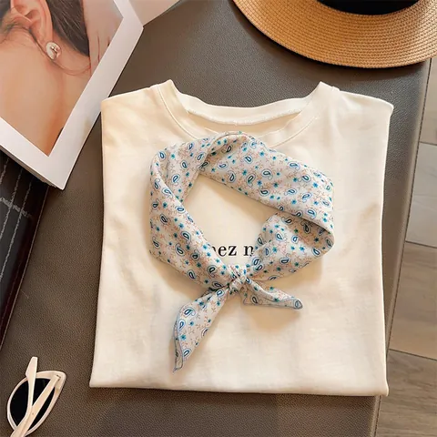 Pañuelo Cuadrado Retro Francés Mezcla de Algodón Paisley Lunares Floral Estampado Calentador de Cuello Diadema Bandana Mujer Accesorios