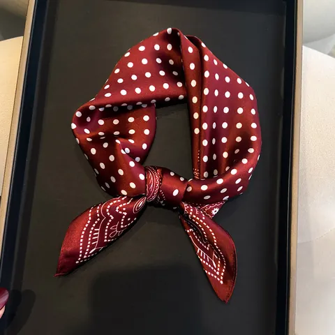 Women Elegant Paisley Polka Dot Satin Scarf Silk Feeling Square Scarf Head Scarf For Hair Bags Shirt Neck Wrap Decor