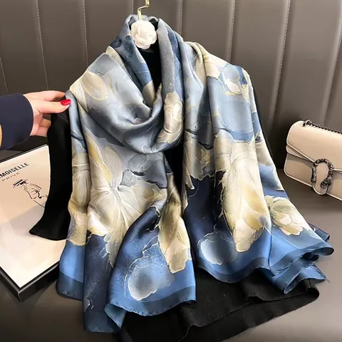 Donna Moda Raso Sciarpa Stampa Floreale Lungo Scialle Elegante Leggero Foulard Per Viaggio Quotidiano e Esterno