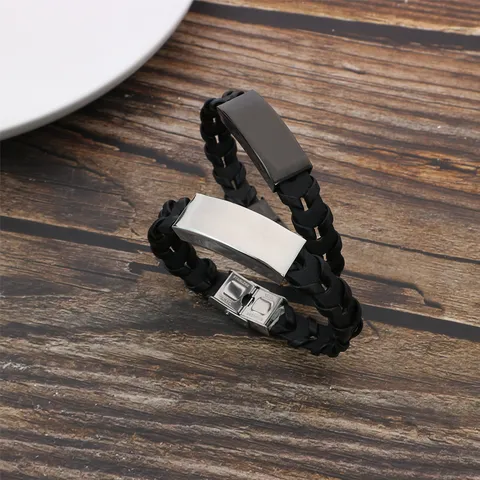Handgefertigtes Geflochtenes Leder Edelstahl Armband Minimalistischer Modeschmuck Für Herren Damen Einfaches Vielseitiges ID Armband