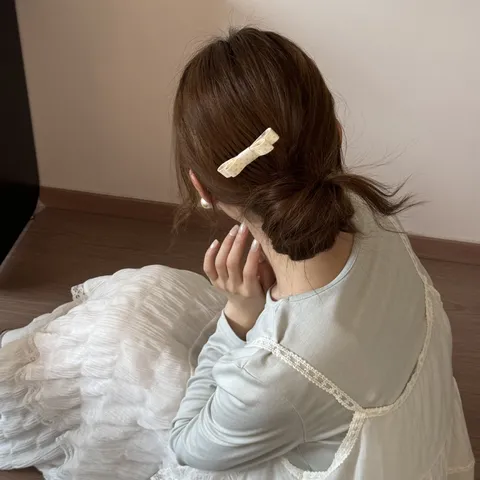 Korean Style Bow Hair Comb For Women Polka Dot Gingham Floral Pattern Insert Comb High Skull Top Fluffy Hair Accessory