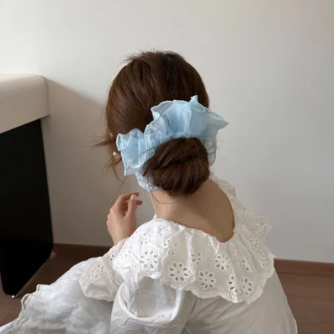 Koreanischer Stil Minimalistisch Organza Großer Haargummi Für Damen Dünne Atmungsaktive Künstliche Perle Haarschmuck Elastisches Haarband