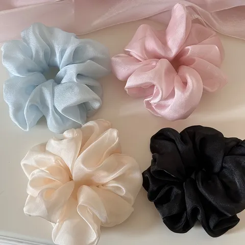Sweet Mesh Scrunchie Elegant Solid Color Pleated Hair Tie Soft Tulle Ponytail Holder For Women Daily Styling Hair Accessories