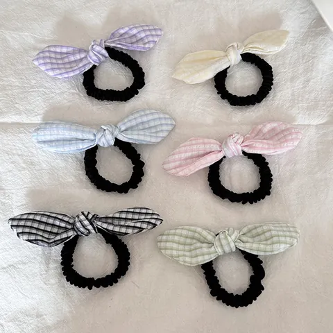 Lazo para el Cabello con Cuadros Estilo Preppy Vintage Rayado Banda Elástica para el Cabello para Mujer Dulce Lazo Accesorios Diarios