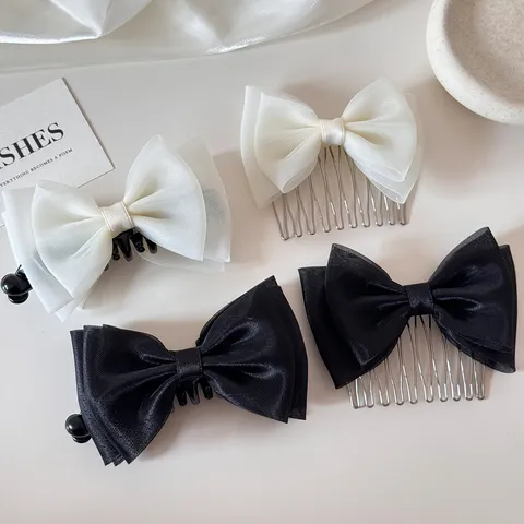 Bow Hair Clip Sweet Mesh Butterfly Hair Comb For Women Korean Style Hairpin Taming Fringe Hair Accessories Elegant Headwear
