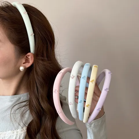 Diadema Acolchada de Esponja Estilo Coreano Dulce Con Lazo y Strass Banda para el Cabello Alta para Mujer Tocado