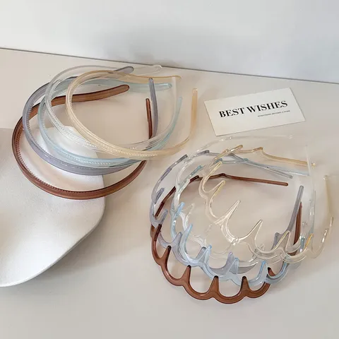 Serre-Tête Couleur Gelée pour Femmes Effet Crâne Haut Bandeau à Cheveux Vagues Simple en Polycarbonate Antidérapant pour Soins du Visage