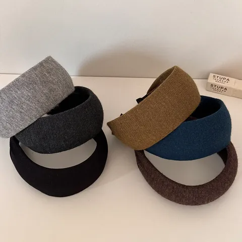 Women's Padded Ribbed Headband Wide Non-Slip French Style Knitted Solid Color Hairband High Top Hair Hoop Daily Wear Accessory
