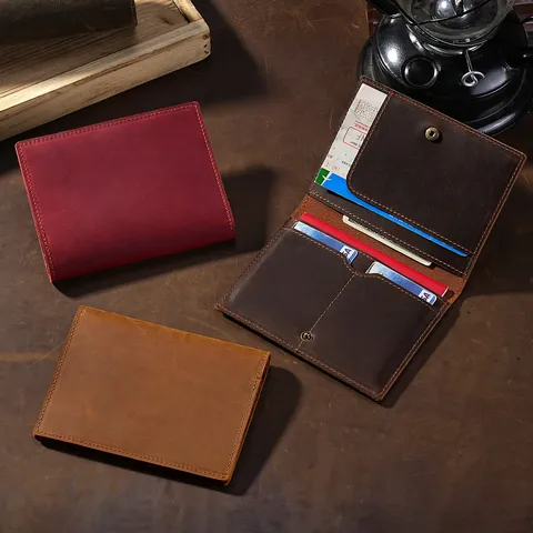 Protège-passeport en Cuir Crazy Horse Rétro Cuir de Vache Première Couche Portefeuille de Voyage Porte-documents Homme Femme