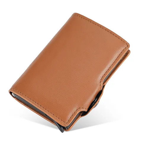 Men RFID Blocking Pop-Up Card Holder Aluminum Alloy PU Leather Slim Wallet Automatic Ejection Bank Credit Card Case Organizer