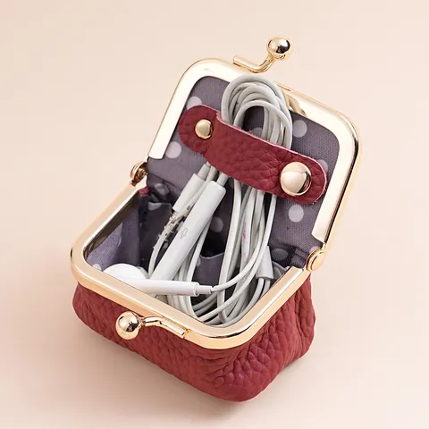 Mini Genuine Leather Jewelry Organizer Bag Vintage Cowhide Kiss-Lock Coin Purse Small Earphone Storage Pouch For Women