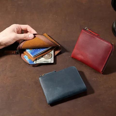 Genuine Crazy Horse Leather Mini Coin Purse Vintage Zipper Small Wallet Card Holder For Men Women Retro Change Pouch