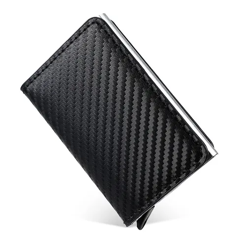 Minimalist Aluminum Alloy PU Leather RFID Blocking Automatic Pop Up Card Case Wallet Money Clip Bifold Card Holder Gift For Men Women