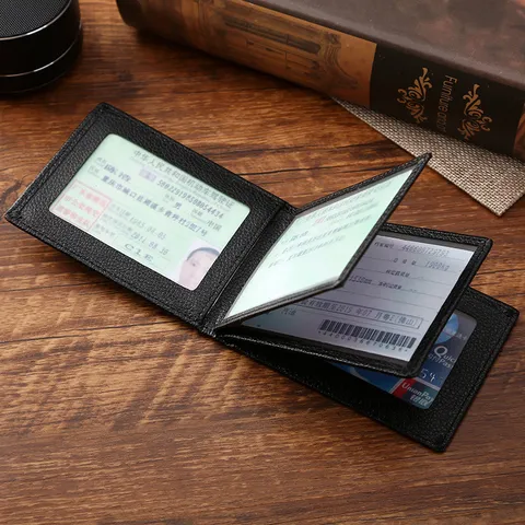 Classic Litchi Pattern PU Leather Driver's License Holder Multi-Slot Card Case Business Document Organizer For Men Women