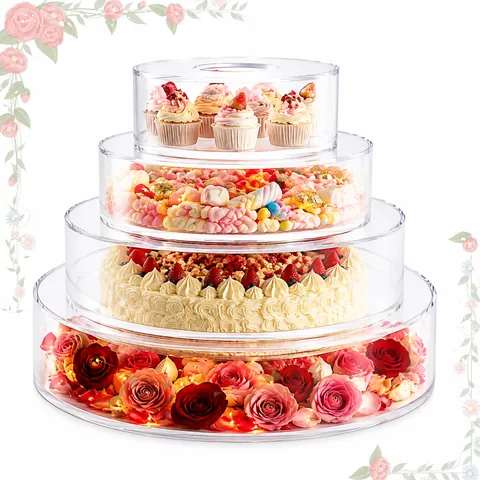 Clear Acrylic Cake Stand Fillable Cake Riser Round Cylinder Display Board Pedestal For Wedding Party Banquet Ceremony Decoration