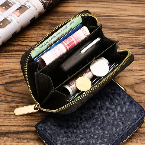 Cartera Corta para Mujer Cuero PU Color Sólido Relieve Con Cremallera Multifuncional Tarjetero Monedero Bifold