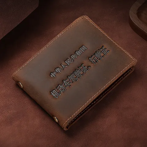 Vintage Top Grain Cowhide Crazy Horse Leather Card Holder Totem Dragon Owl Embossed Driver License Wallet For Men Women Daily Use