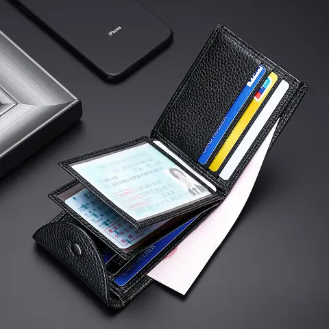 Cowhide Genuine Leather Driver License Wallet Multi-functional Document Case For Men Women Business Commute Litchi Pattern Card Holder