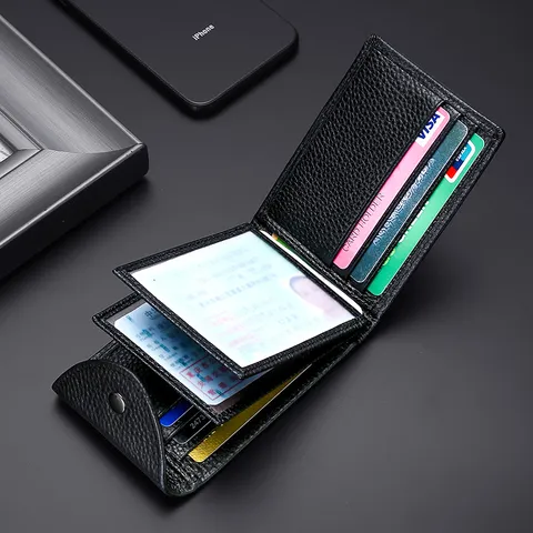 Cowhide Genuine Leather Driver License Wallet Multi-functional Document Case For Men Women Business Commute Litchi Pattern Card Holder