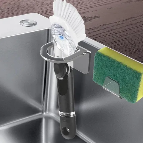 Portacepillos de Platos de Acrílico Transparente Adhesivo Estante para Fregadero de Cocina de Pared Organizador de Limpieza