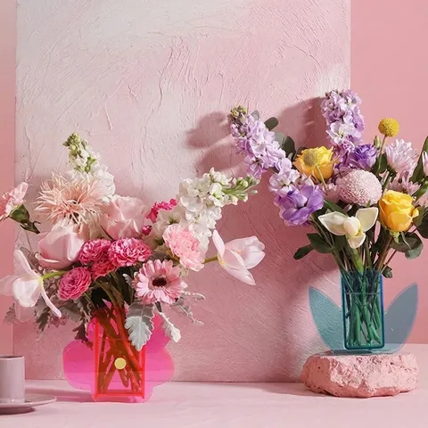 Modern Acrylic Art Flower Vase Transparent Minimalist Decorative Floral Container for Home Living Room Centerpiece Table Ornament