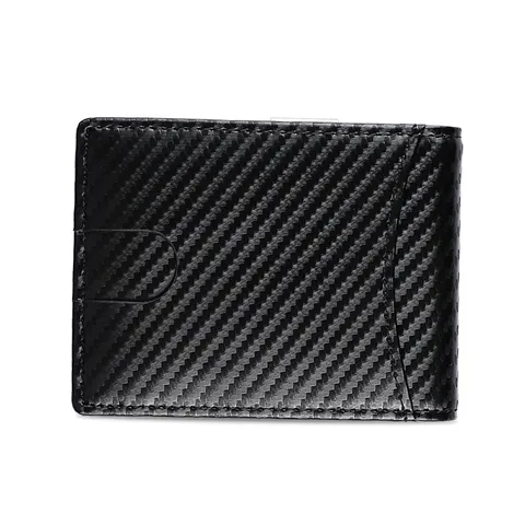 Billetera Delgada de Cuero Auténtico con Fibra de Carbono y Bloqueo RFID para Hombre Clip de Dinero Minimalista Negocios