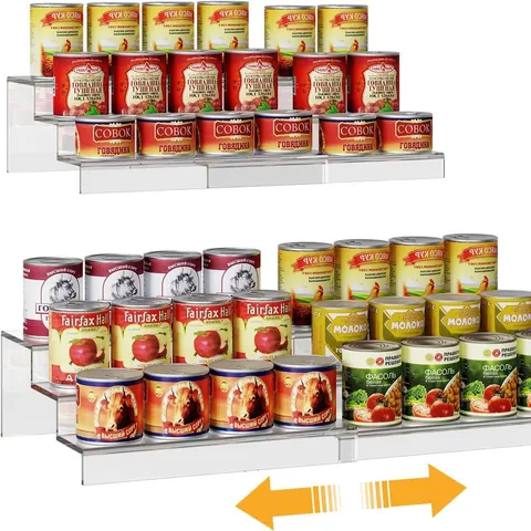 Clear Acrylic Expandable Spice Rack 3 Tier Step Shelf Organizer For Kitchen Cabinet Pantry Desktop Seasoning Can Storage Holder