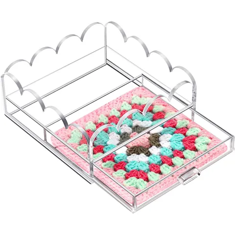 Bandeja Acrílica Ondulada Con Cajón Caja de Almacenamiento Transparente Bordes Festoneados Joyería Cosméticos Organizador de Escritorio Bandeja Maquillaje