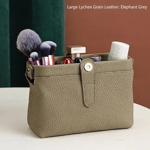 Trousse de Maquillage en Cuir Véritable pour Femme Cuir de Vachette Grande Capacité Trousse de Toilette Voyage Rétro Organisateur