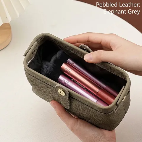 Trousse de Maquillage en Cuir Véritable pour Femme Cuir de Vachette Grande Capacité Trousse de Toilette Voyage Rétro Organisateur
