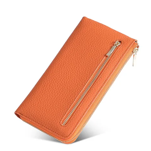 Portefeuille en Cuir Véritable pour Femmes Blocage RFID Longue Pochette en Cuir de Vachette Porte-monnaie avec Plusieurs Cartes