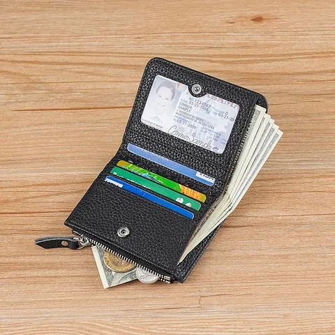 Γνήσιο Δερμάτινο Πορτοφόλι RFID Blocking Γυναικείο Ιαπωνικό Λίτσι Δέρμα Αγελάδας Θήκη Καρτών Κοντό Πορτοφόλι Μίνι