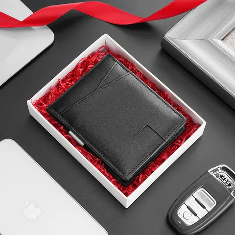 Echt Leren Heren Portemonnee RFID Blokkerend Slim Bifold Korte Portemonnee Rundleder Kaarthouder Metalen Geldclip Vintage