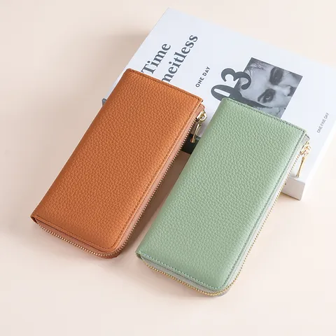 Damen Echtes Leder Lange Brieftasche RFID Schutz Anti-Diebstahl Reißverschluss Clutch Kartenhalter Große Kapazität Rindsleder Geldbörse