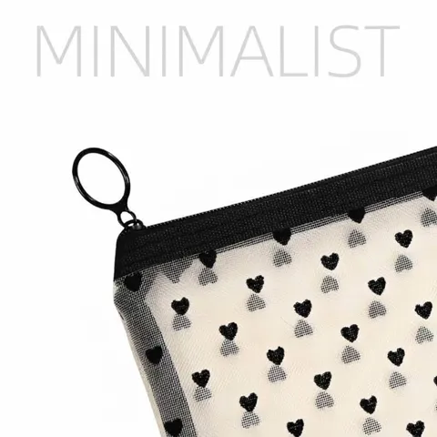 Beflocktes Herz Transparentes Netzgewebe Aufbewahrungstasche Minimalistische Makeup-Tasche Reise-Kulturbeutel Mit Ringreißverschluss