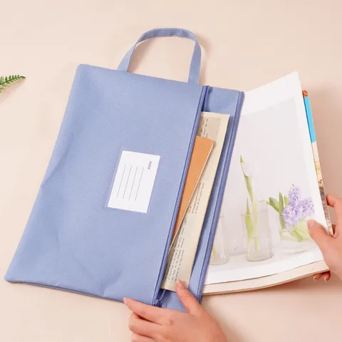 Waterproof Oxford Cloth Handheld Document Bag Morandi Color File Folder With Zipper Index Label Filing Storage Bag For Office School B4 A4 A5