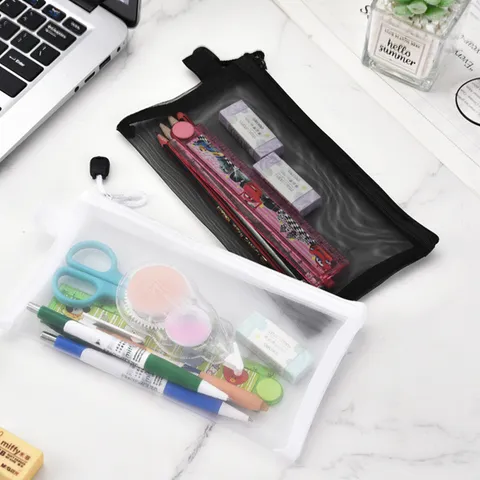 Minimalistische Transparente Netz Mäppchen Große Kapazität Tragbare Reißverschluss Schreibwaren Tasche Für Studenten Prüfung Bürobedarf