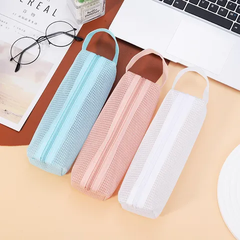 Minimalist Transparent Mesh Pencil Bag Large Capacity Portable Stationery Organizer Zippered Pencil Pouch For Students Office Supplies