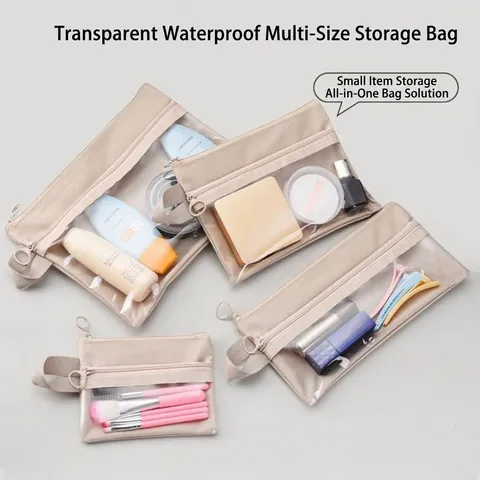 Sac de Rangement de Voyage Portable Imperméable Double Couche Trousse de Toilette Transparente PVC Nylon pour Électronique Cosmétiques
