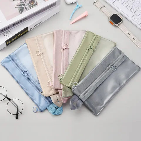 Sac de Rangement de Voyage Portable Imperméable Double Couche Trousse de Toilette Transparente PVC Nylon pour Électronique Cosmétiques