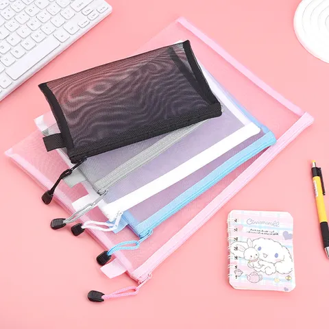 Transparent Mesh Nylon Document Bag A4 A5 A6 Storage Pouch Zipper File Bag For Students Office School Stationery Supplies