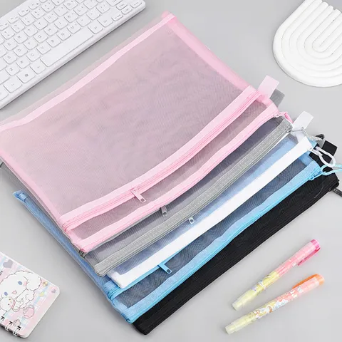 Mesh Nylon Transparent Document Bag Double Layer Zipper File Folder School Office Stationery Storage Pouch Large Capacity Organizer Bag