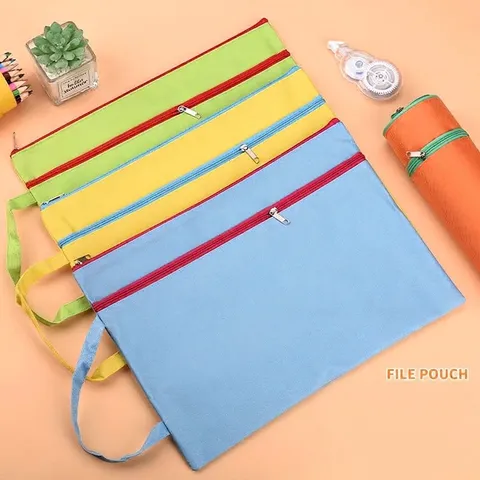 A4 Oxford Cloth Waterproof Handheld File Bag Double Zipper Student Office Document Organizer Storage Pouch