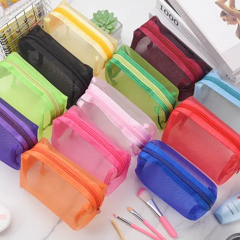 Tragbarer Netz Kulturbeutel Nylon Kosmetiktasche Reise Waschbeutel Atmungsaktiv Kleiner Lippenstift Organizer Für Damen Alltag