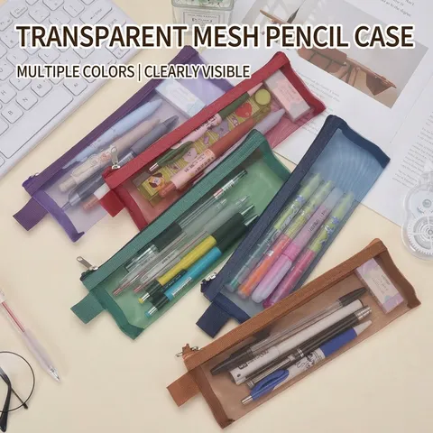Minimalistisch Transparent Nylonnetz Federmäppchen Retro Einfarbig Reißverschluss Schreibwarentasche Große Kapazität Aufbewahrungstasche Mit Handschlaufe Für Studenten Büro Schule